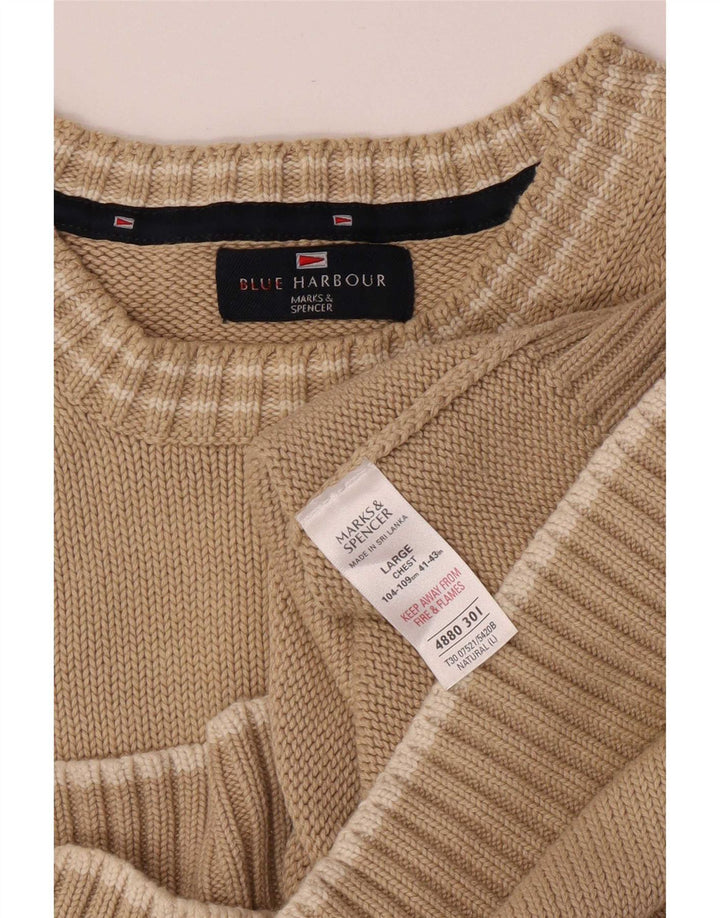 Marks & Spencer Herre Blue Harbor Crew Neck Jumper Sweater Stor Beige