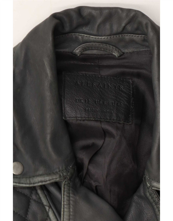 All Saints Dame Læder Biker Jacket UK 12 Medium Grey
