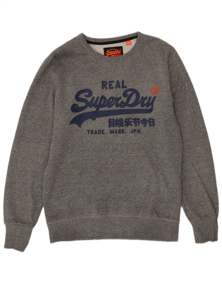 SUPERDRY grafisk sweatshirt til mænd, stor grå flækket bomuld