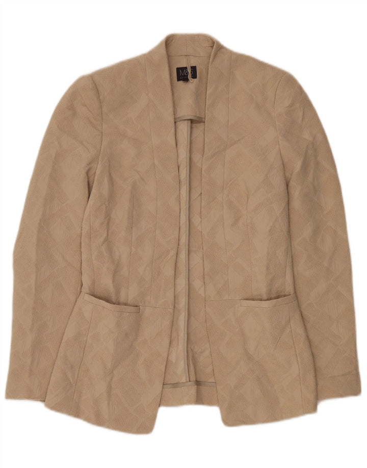 Marks & Spencer Womens Open Blazer Jacket UK 8 Small Beige Geometric