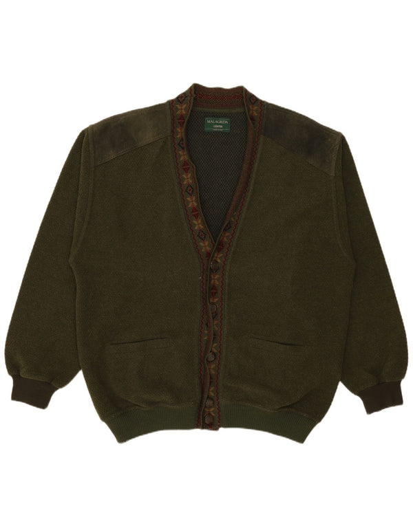 Malagrida herre cardigan sweater Large Khaki Fair Isle Wool