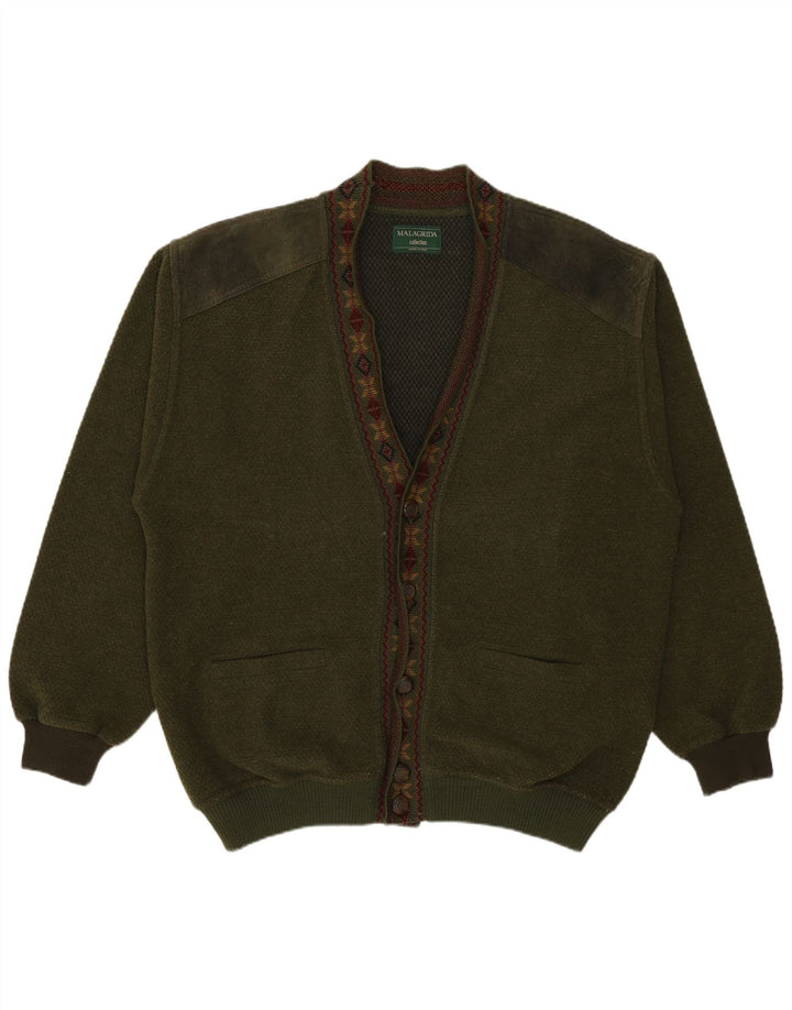 Malagrida herre cardigan sweater Large Khaki Fair Isle Wool
