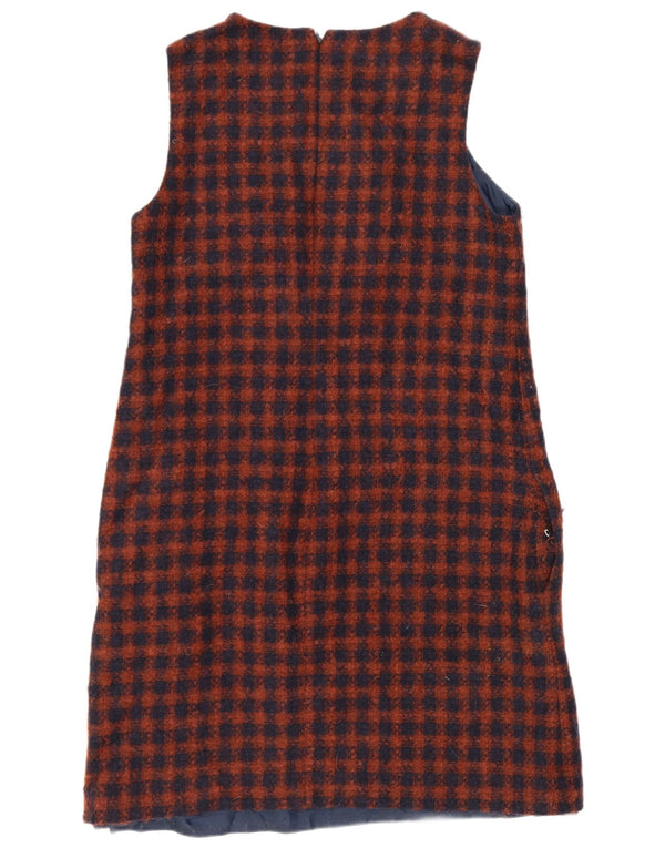 Hobbs Dame Ærmeløs Shift Dress UK 12 Medium Navy Blue Check Wool