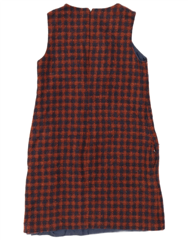 Hobbs Dame Ærmeløs Shift Dress UK 12 Medium Navy Blue Check Wool
