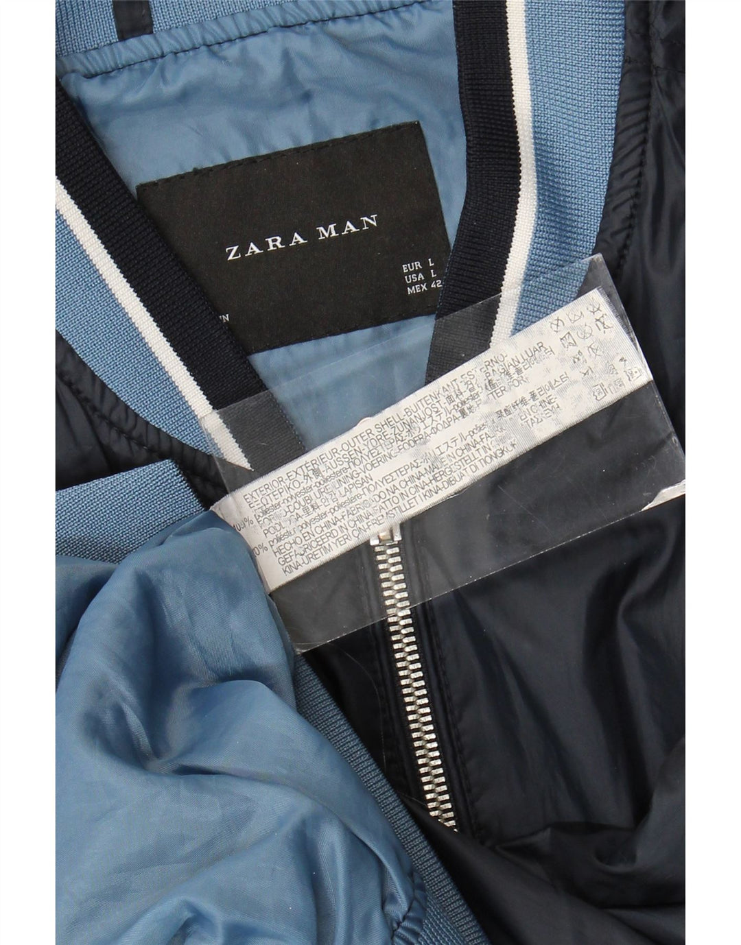 Zara Bomber Jacket UK 40 Large Navy Blue Colourblock Polyester