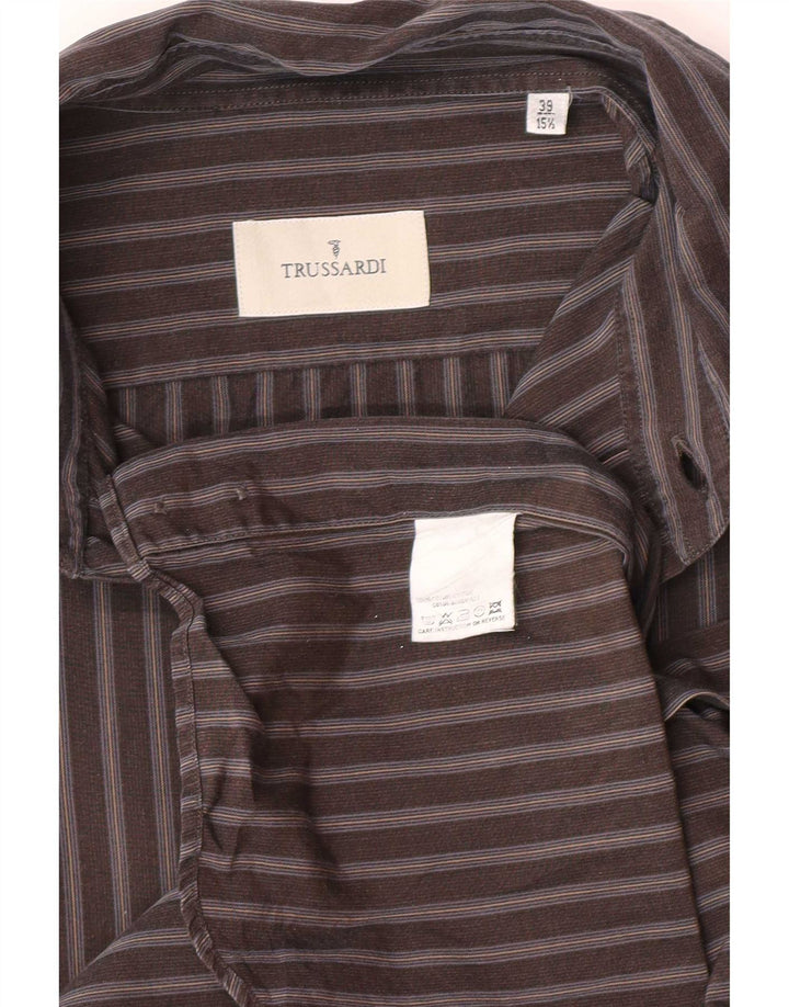 Trussardi herreskjorte str. 39 15 1/2 Mellem grå stribet bomuld