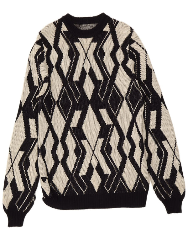 Vintage Dame Crew Neck Jumper Sweater UK 20 2XL Grå Geometrisk