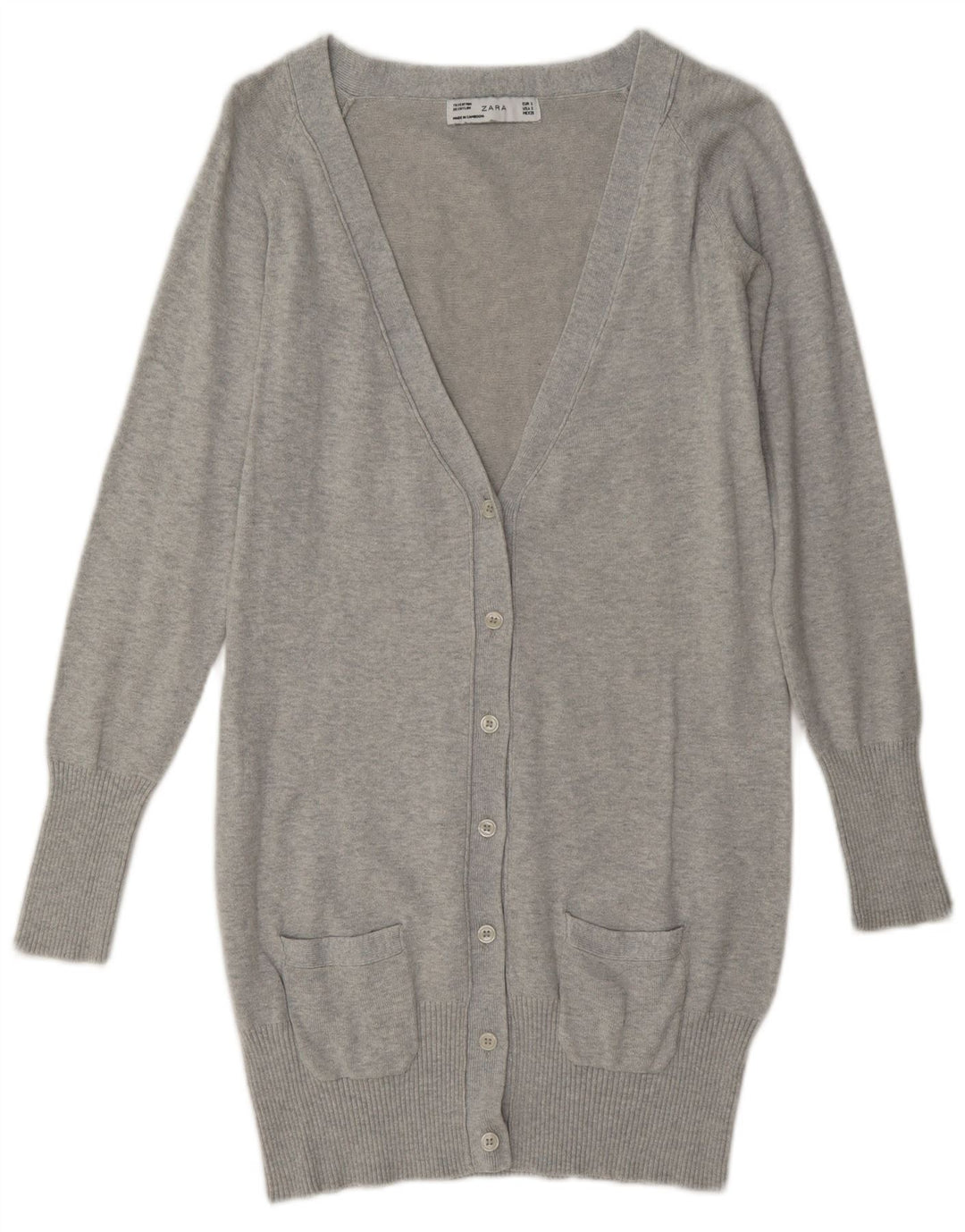Zara Dame Cardigan Sweater UK 10 Lille Grå Bomuld