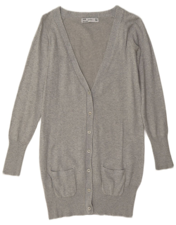 Zara Dame Cardigan Sweater UK 10 Lille Grå Bomuld