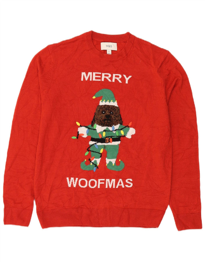 Marks & Spencer Herre grafisk rund hals sweater Medium rød jul