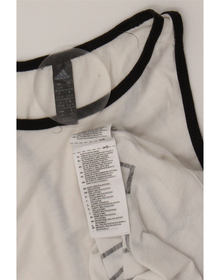 ADIDAS Womens Graphic Vest Top UK 8/10 Small White Polyester Vintage Adidas and Second-Hand Adidas from Messina Hembry 