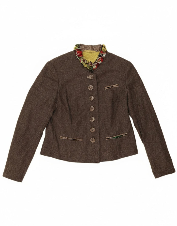 Vintage dame 7-knaps blazerjakke EU 42 Large Brown Virgin Wool