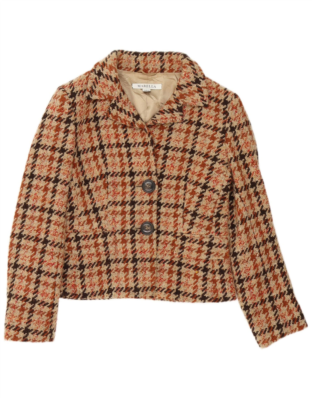 Marella Dame Blazer Jacket UK 12 Medium Brown Houndstooth Classic