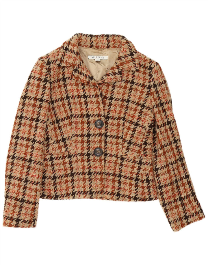 Marella Dame Blazer Jacket UK 12 Medium Brown Houndstooth Classic