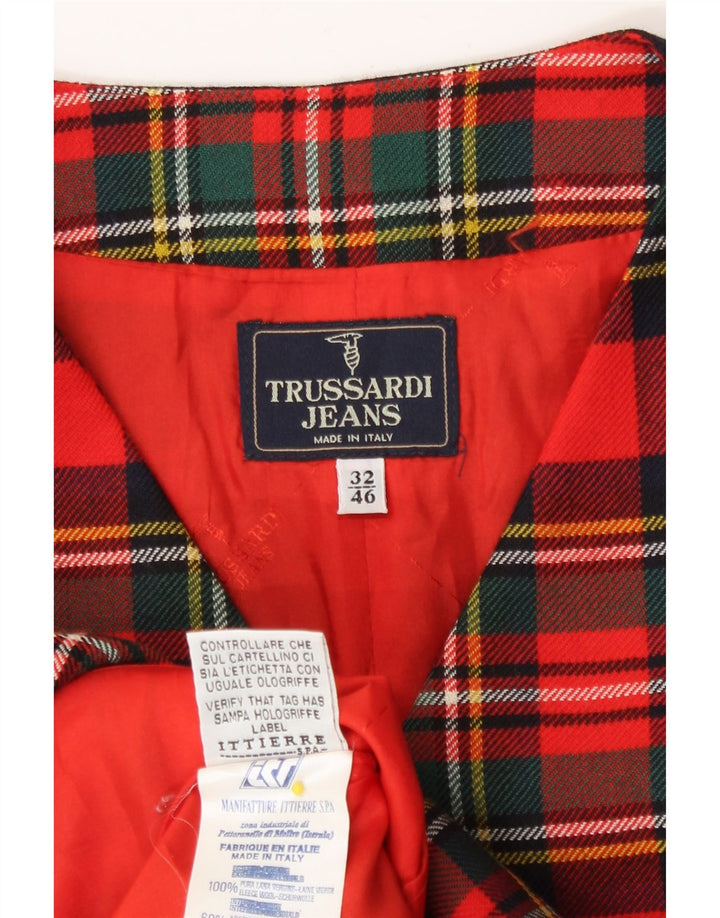 Trussardi Dame Longline vest IT 46 Stor Rød Plaid Virgin Wool