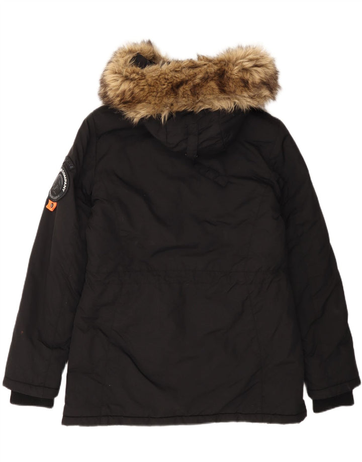 Superdry Parkajakke med hætte til kvinder UK 12 Medium Sort Nylon
