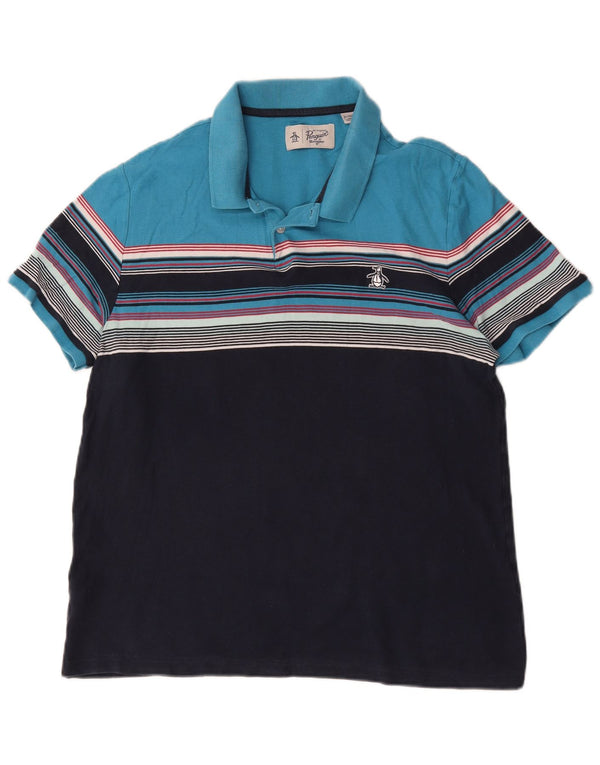 Penguin Polo Shirt til mænd XL Marineblå Colourblock Bomuld