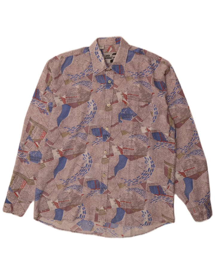 Vintage herre abstrakt mønster skjorte størrelse 39/40 Medium flerfarvet