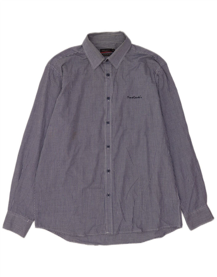 Pierre Cardin Herre Regular Fit skjorte XL Marineblå Gingham Polyester