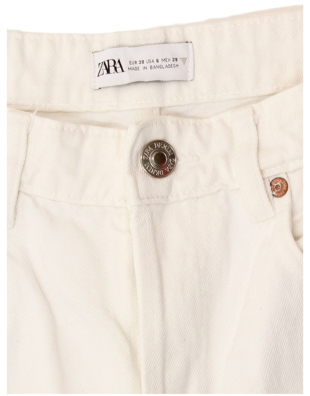 Zara Dame Straight Jeans EU 38 Small W28 L26 Hvid Bomuld