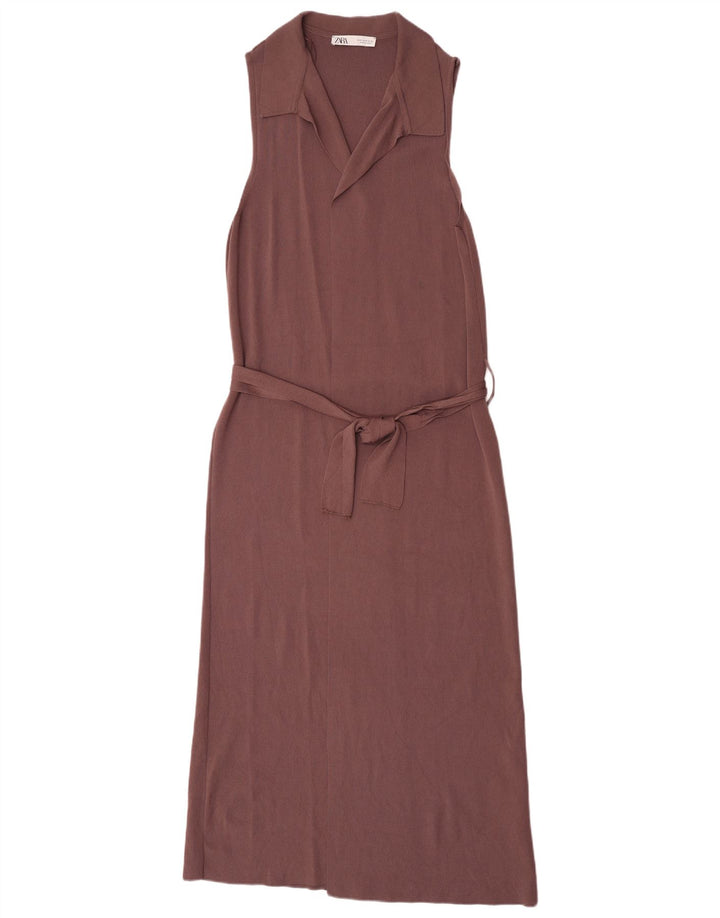 Zara Dame ærmeløs Maxikjole UK 12 Medium Brun Viscose