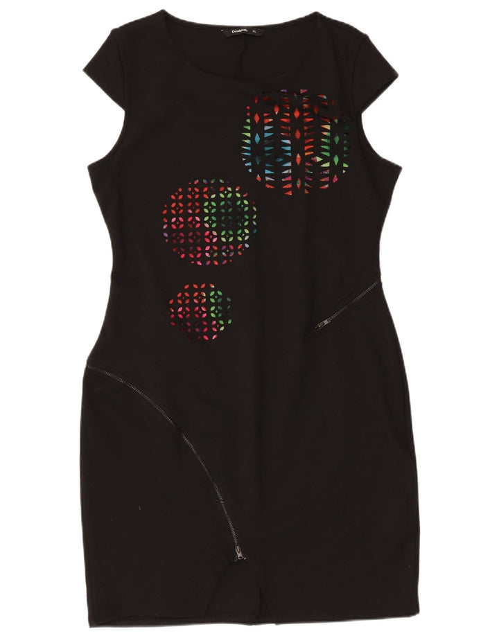 Desigual Kvinders Graphic Sheath Dress UK 18 XL Sort Geometrisk Polyester