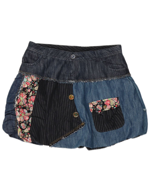 Desigual Dame Denim Bubble Skirt W32 Large Navy Blue Patchwork Bomuld