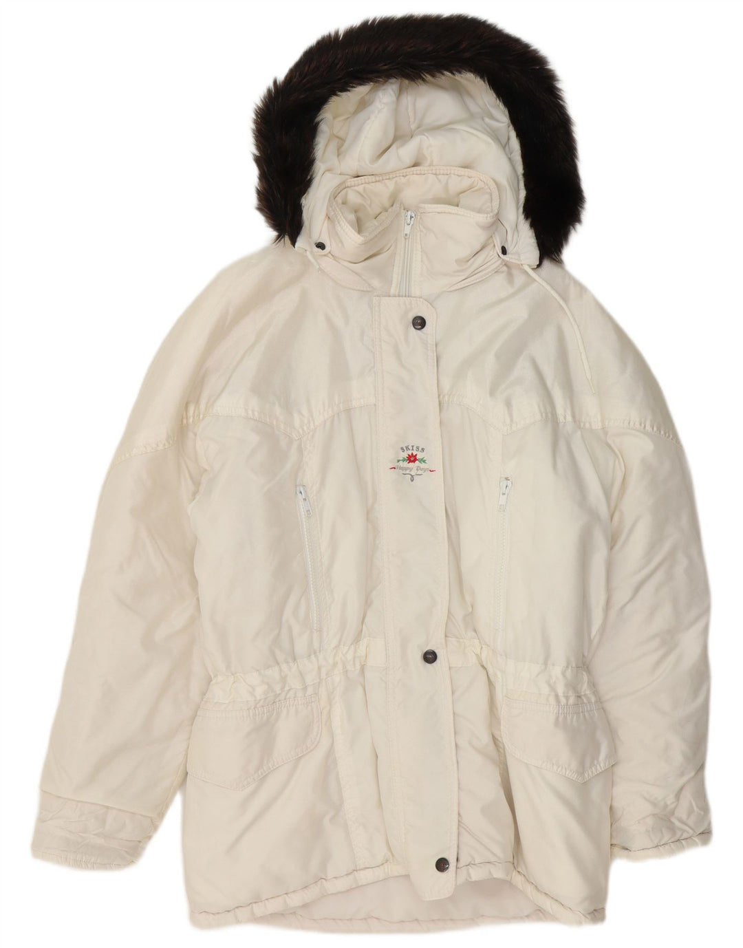 Vintage polstret hættejakke til kvinder UK 14 Large White