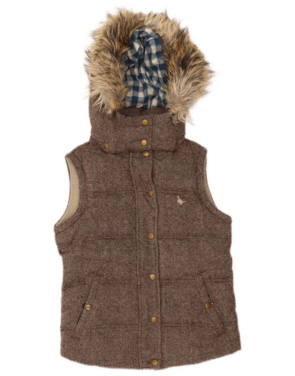 Jack Wills Womens Hooded Padded Gilet UK 8 Small Beige Flecked Wool
