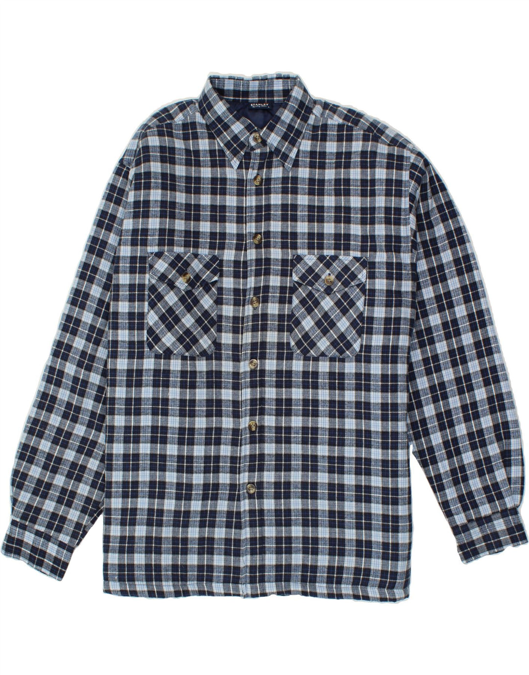 STANLEY Mens Lumberjack Flannel Shirt Large Blue Check Polyester Vintage Stanley and Second-Hand Stanley from Messina Hembry 