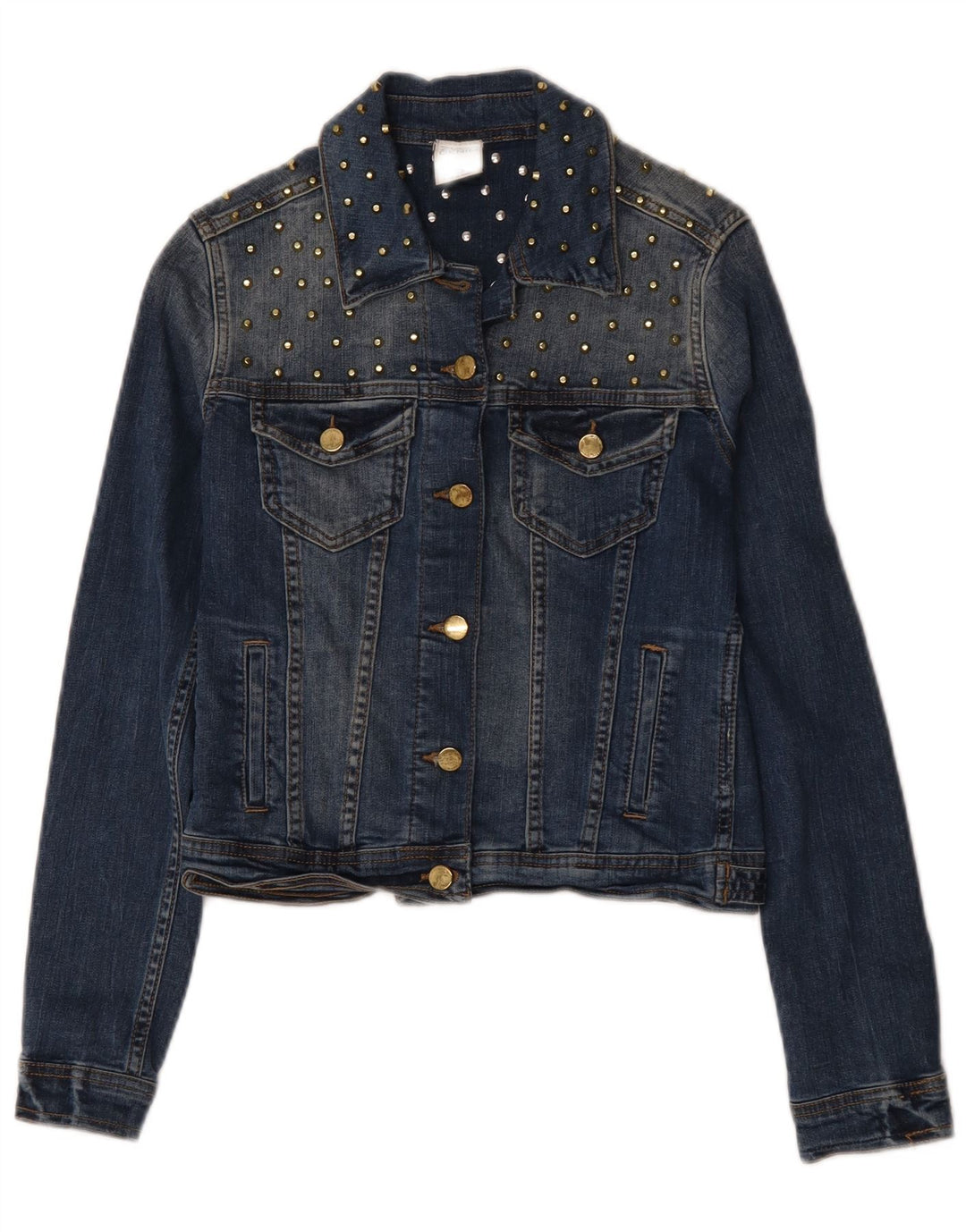 Zara Dame Crop Denim Jacket UK 10 Small Blue Cotton