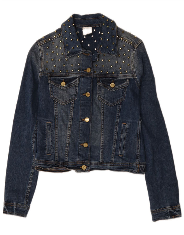 Zara Dame Crop Denim Jacket UK 10 Small Blue Cotton