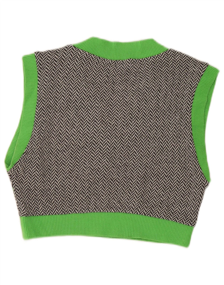 Zara Dame Ærmeløs Crop Top UK 12 Medium Grey Colourblock Bomuld