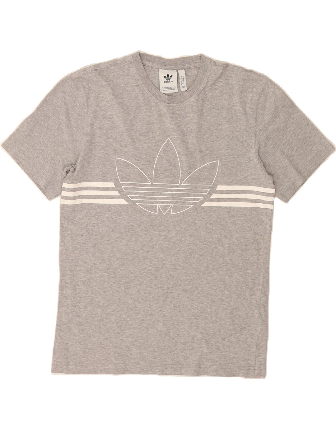 ADIDAS Mens Graphic T-Shirt Top Small Grey Striped Cotton Vintage Adidas and Second-Hand Adidas from Messina Hembry 