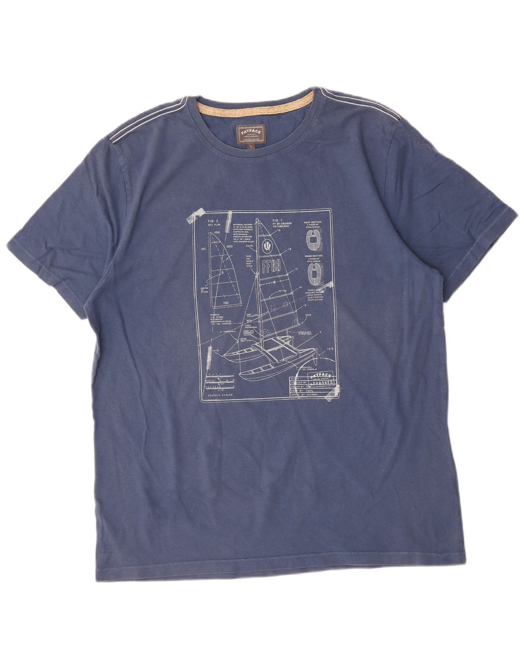 Fat Face Herre Grafisk T-Shirt Top Stor Blå Bomuld
