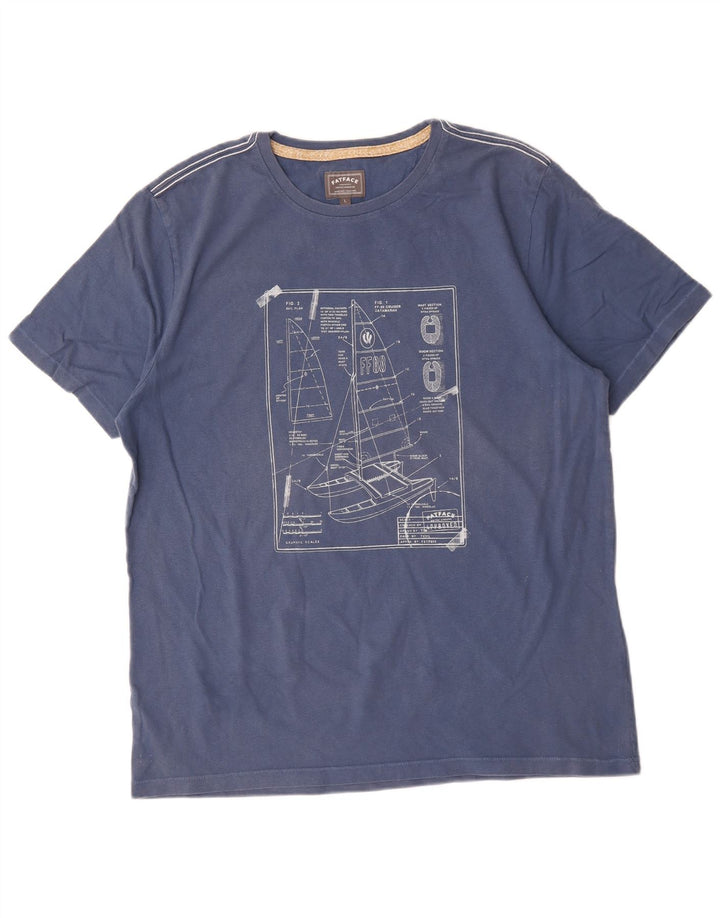Fat Face Herre Grafisk T-Shirt Top Stor Blå Bomuld