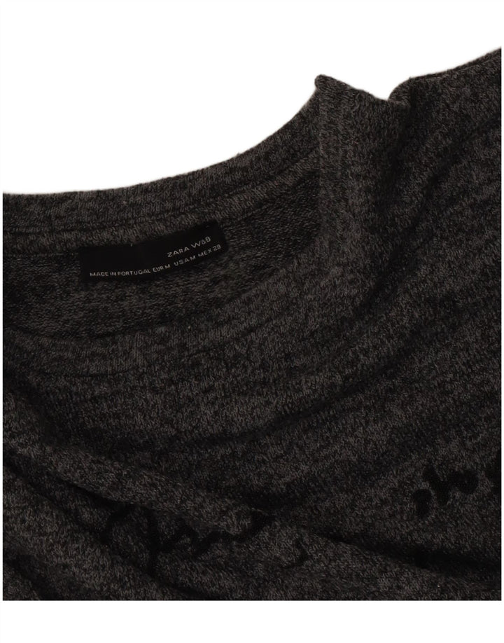Zara Graphic Jumper Dress UK 14 Medium Grey Flecked
