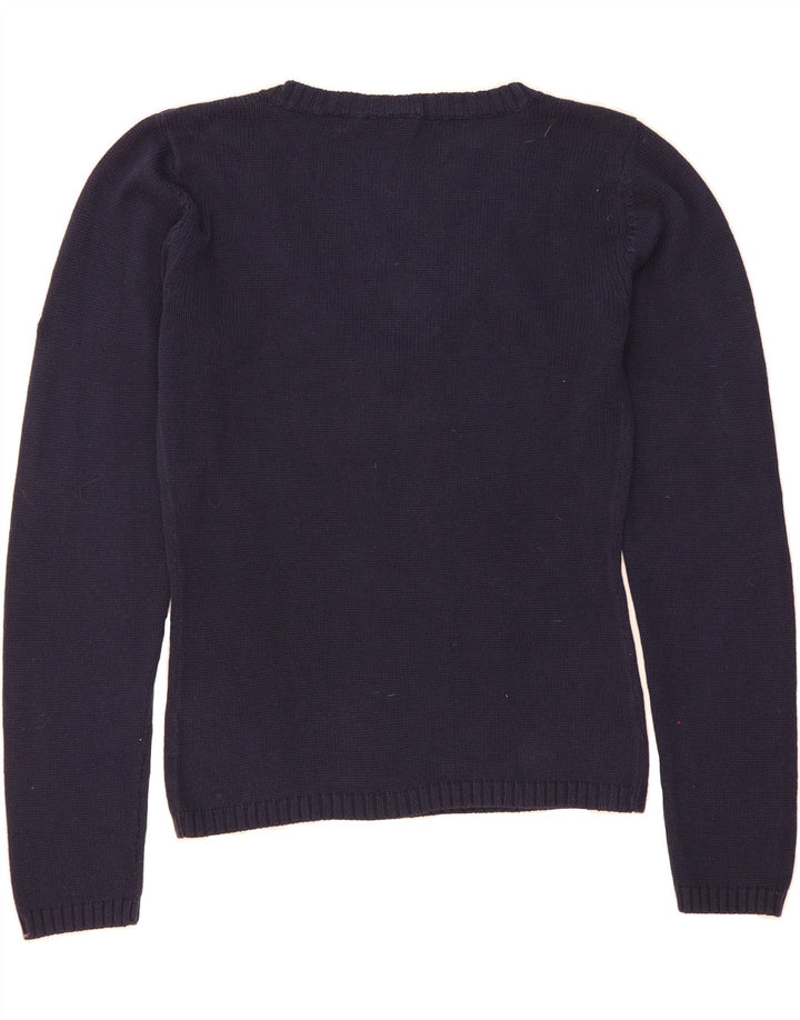 FILA Womens V-Neck Jumper Sweater UK 12 Medium  Navy Blue Cotton Vintage Fila and Second-Hand Fila from Messina Hembry 
