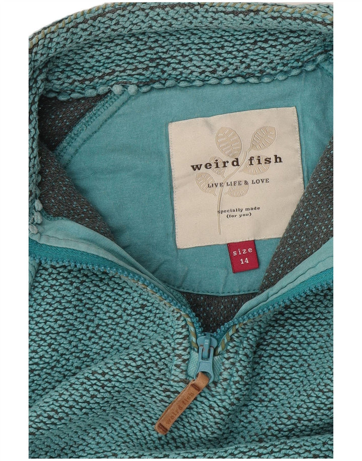 Weird Fish Womens Zip Neck Sweatshirt Jumper UK 14 Large Turkis Flecked