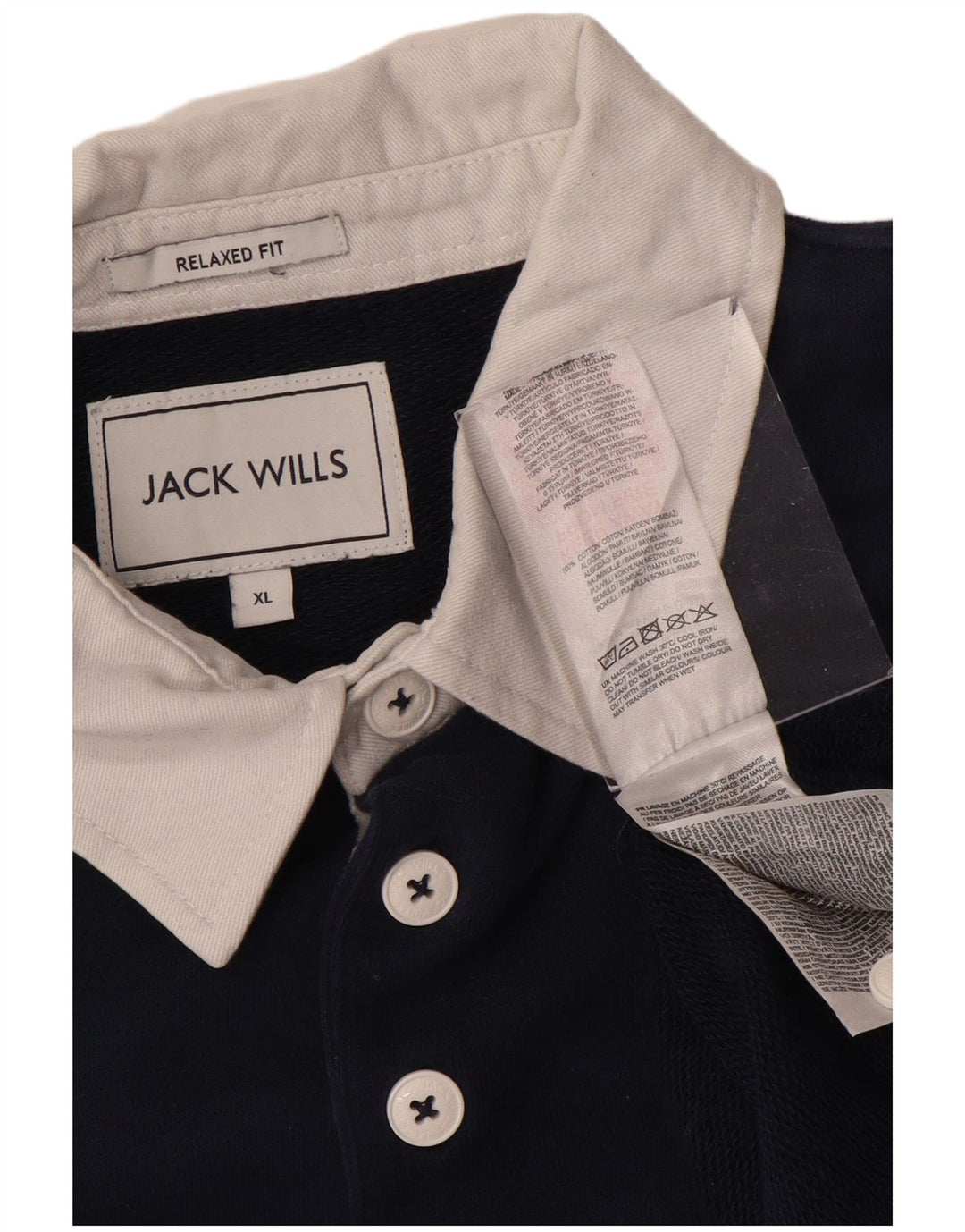 JACK WILLS Grafisk Rugby Polo Shirt til mænd XL Navy Blue Colourblock