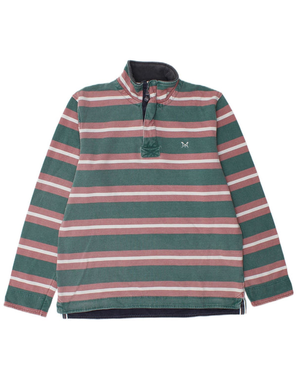Crew Clothing Mens Zip Neck Sweatshirt Jumper Medium Green Striped Cotton
