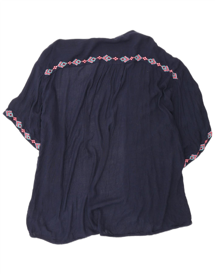 Fat Face Dame Oversized Cardigan Top UK 14 Medium Navy Blue Geometrisk