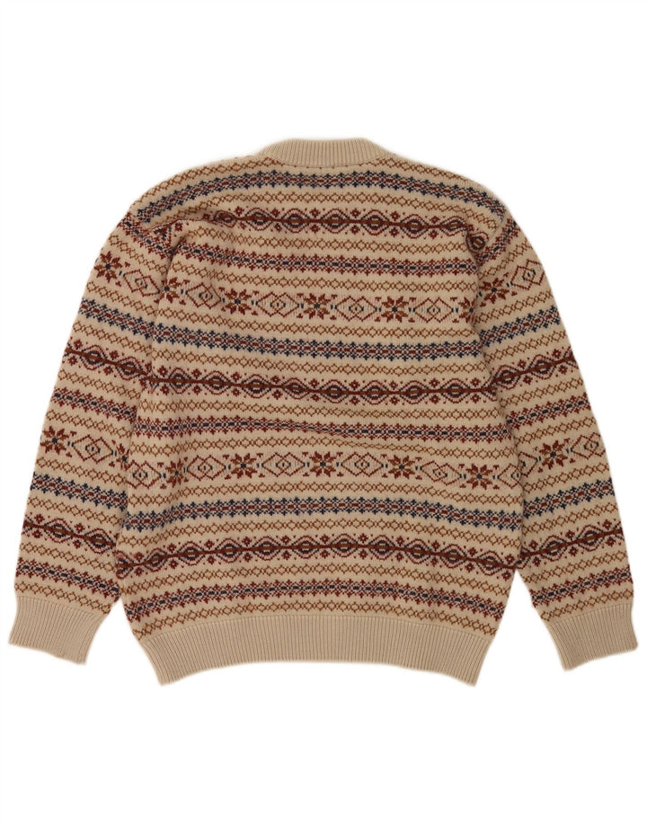 Vintage sweater med rund hals til mænd Medium Beige Fair Isle