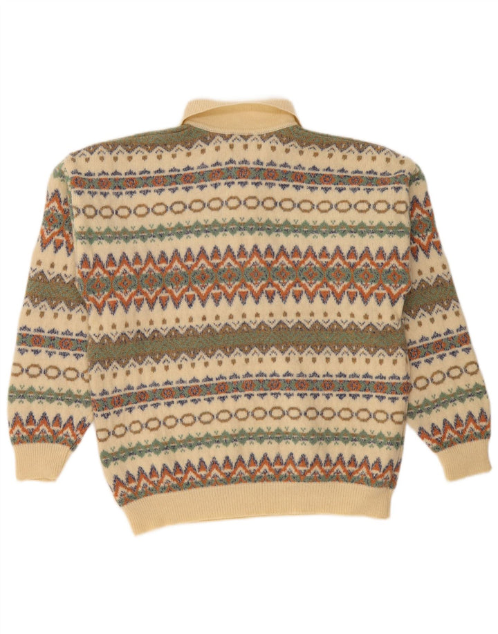 STEFANEL Herre Polo Neck Jumper Sweater Medium Beige Fair Isle