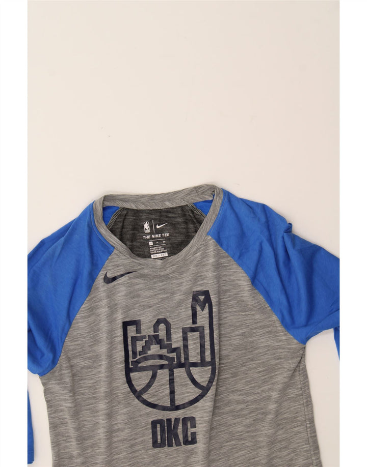 NIKE Womens Oklahoma Graphic Top 3/4 Sleeve UK 10 Small Grey Colourblock Vintage Nike and Second-Hand Nike from Messina Hembry 