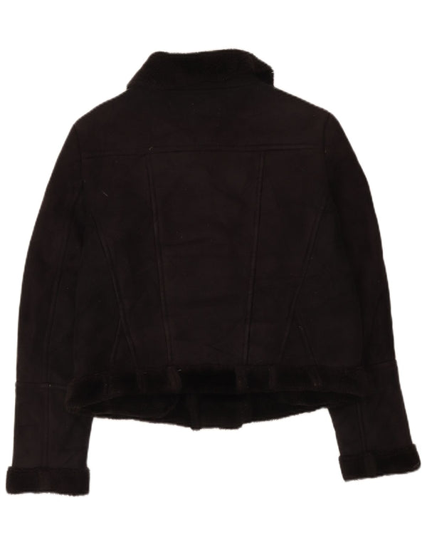 Oasis Sherpa Biker Jacket til kvinder, UK 14 Medium Sort Polyester