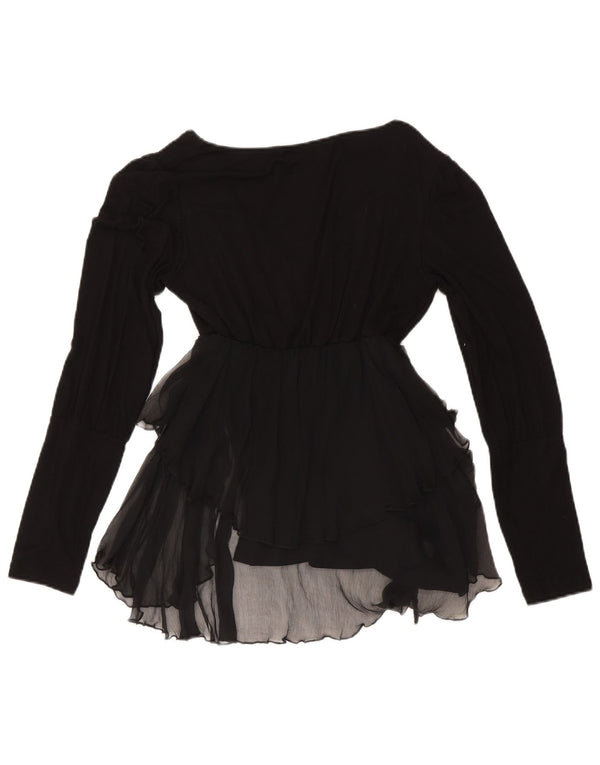 Germano Zama Dame Langærmet Asymmetrisk Bluse Top UK 14 Large Black
