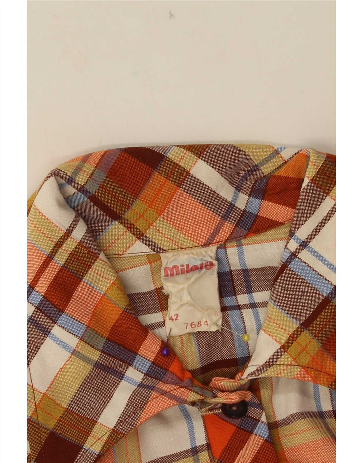 Vintage Kvinders Ærmeløs Skede Kjole IT 42 Medium Orange Ternet Polyester