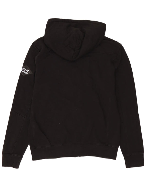REPLAY Herre Husqvarna Graphic Zip Hoodie Sweater Medium Sort Bomuld