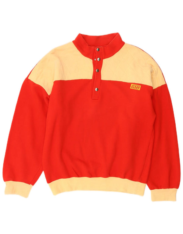 Vintage Herre Button Neck Sweatshirt Jumper IT 48 Medium Rød Colourblock